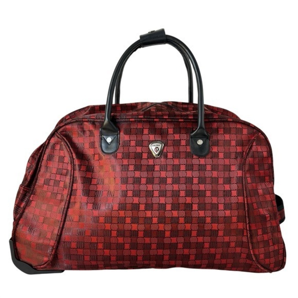 CALPAK Rolling Travel Duffel Bag Red Plaid Carry On Luggage 21" Vacation Gift
